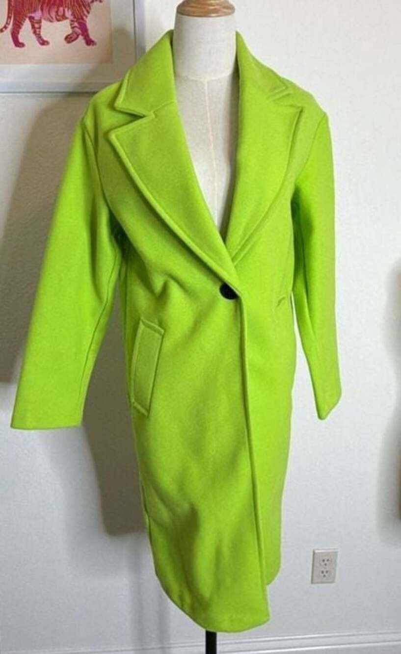 Bershka Neon Green Single Button Coat Size XS